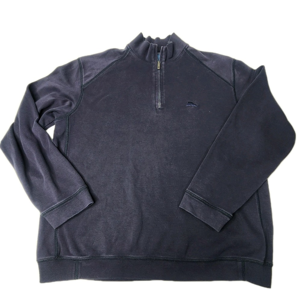 Tommy Bahama Sweater Mens M Blue 1/4 Zip Pullover Navy Blue 100% Pima Cotton
